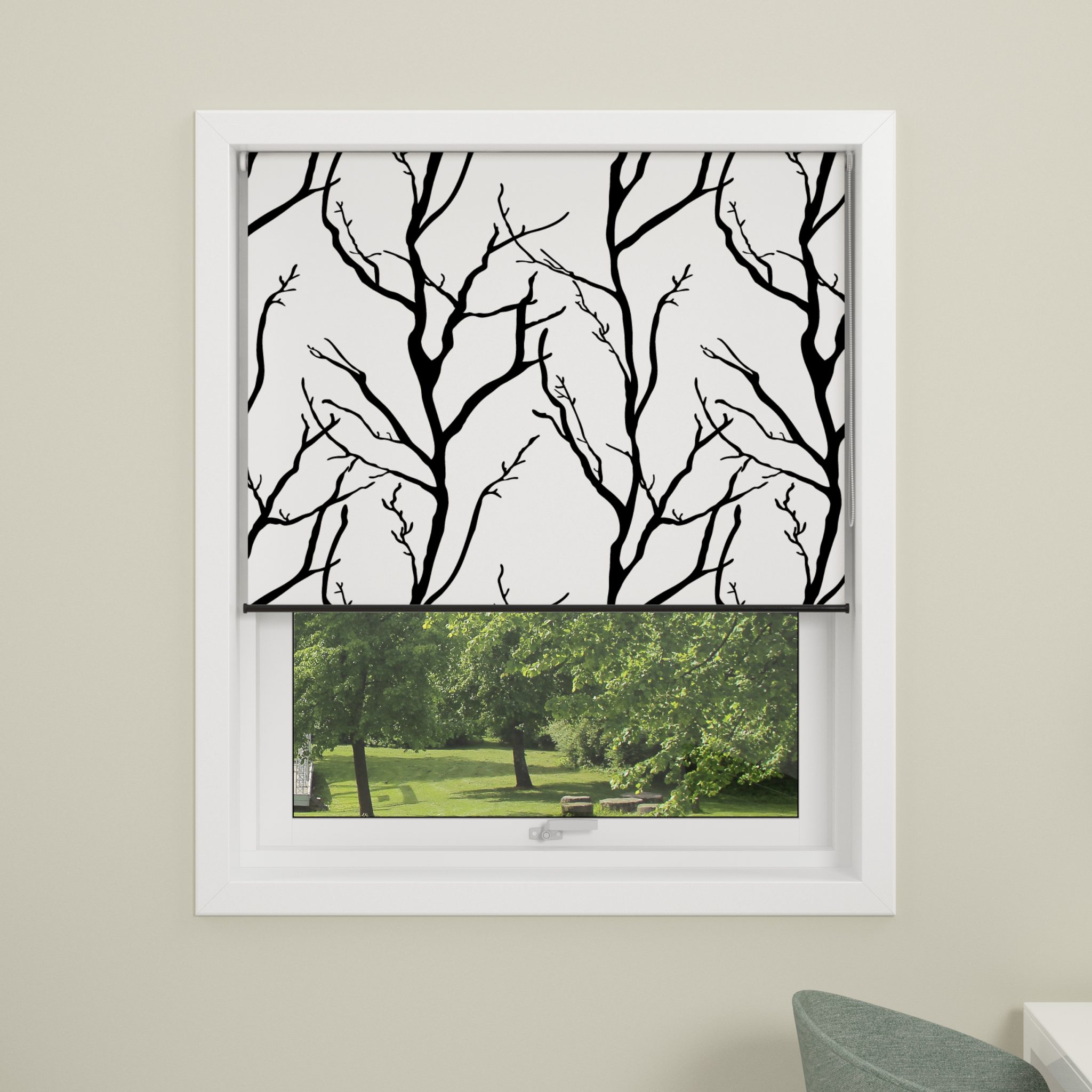 Tree rullegardin i hvid/sort